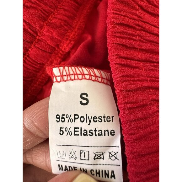 Red Stretchy Pants Elastic Waistband Size Small Textured Resortwear - Picture 6 of 6